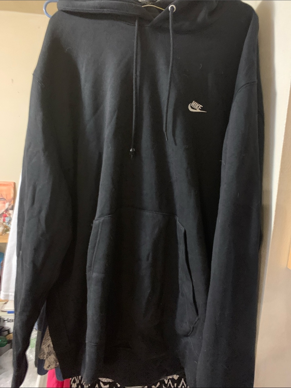 Nike Black Hoodie with White Swoosh - Men's Pullover Sweatshirt. XL